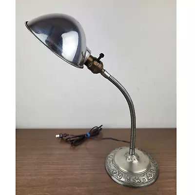 Antique 1930's Kas-Kel Electric Gooseneck Industrial Chrome Metal Lamp Working • $84.99