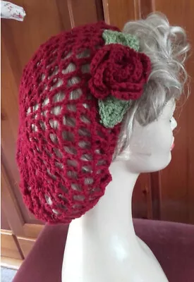 £16 • Buy Red Rose Hair Snood Crochet 1940s Hair Net Vintage Style Accessory Ww2
