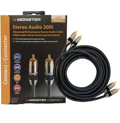 Monster Cable Stereo Audio 200i RCA Audio Interconnects 3 Meter Pair Male 2 Male • $24.98