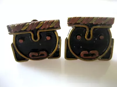 Vintage Mexico Copper Mayan Face Screw-back Earrings • $10.78