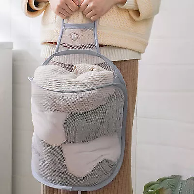 Household Folding Mesh Bathroom Polyester Hanging Laundry Basket Bag X • $8.36