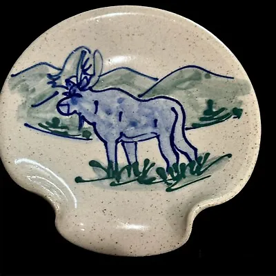 Great Bay Pottery Moose Design Spoon Rest Bowl Dish Signed Stoneware Made In USA • $24.99