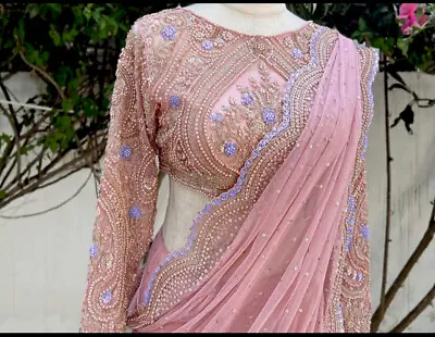 £400 • Buy Pink And GOLD NEPALI NET EMBR Saree With Blouse And Petticoat , ONETIME WORE