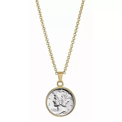 NEW Silver Mercury Dime Goldtone Coin Pendant With 18  Chain 13594 • $29.95