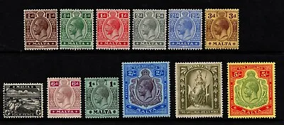 Malta  1914-21  King George V  Definitive Set Of 12  Sg.69/88  Mounted Mint • $124.27
