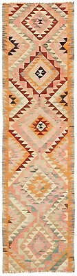 Vintage Turkish Handmade Kilim Runner 0.90x3.22m In Warm Pink And Salmon Hues • $990