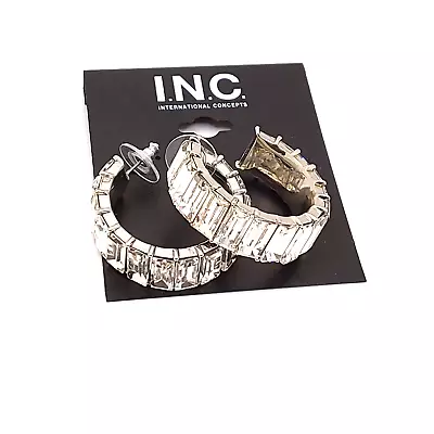 INC International Concept Silver Tone Sparking Paved Hoop Earrings • $10.50