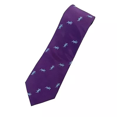 LINCS DAVID CHU Tie Purple Blue Gecko Print 100% Silk Mens Necktie Made In Italy • $54.10