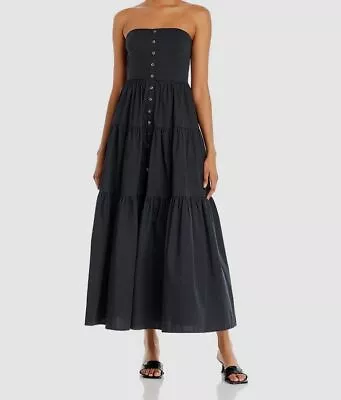 $285 Staud Women Black Stapless Elroy Sleeveless Midi Dress Size S • $91.58