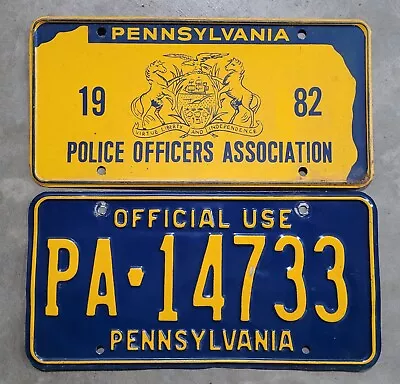 Pennsylvania POLICE Officer Assoc AND OFFICIAL USE License Plate Pair PA PENNA  • $89.99