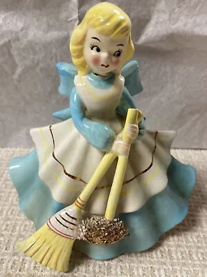 1956 Vintage Napco Housekeeper Maid Lady Girl Figurine Broom & Duster Bow A1872 • $39.90