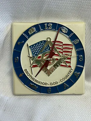 Vtg Masonic Freemason Brotherhood God Country Compass Square Flag Wall Clock  • $39.95