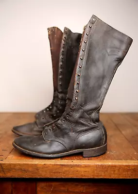 Vintage Lineman Engineer Leather Boots Mens 7.5 Biker Steampunk Workwear Brown • $227.50