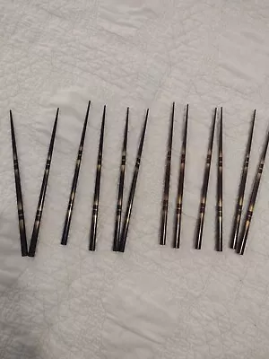 Vintage Japanese Chopsticks Service For 6  9  In Length 3 Black 3 Brown And Gold • $30