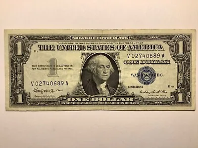 1957B - Blue Seal - $1 One Dollar Silver Certificate Bill - Old Paper Money #2 • $14.99