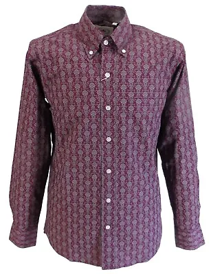 Relco Mens Burgundy Retro Floral Button Down Shirts • £37.99
