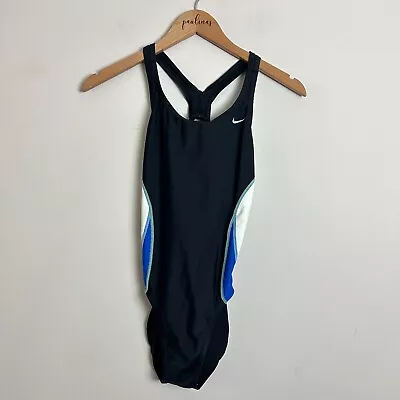 NIKE Black Blue Open Back One Piece Swim Bathing Suit 6 S • $17.99