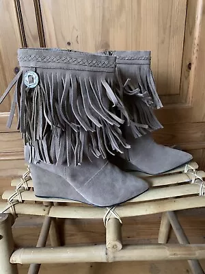 Simply B Suede Fringed Cowboy Style Boots Extra Wide 7EEE BNWOT • £12.99