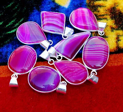 Pink Banded Agate Gemstone 925 Sterling Silver Plated Lot Handmade Pendants • $125