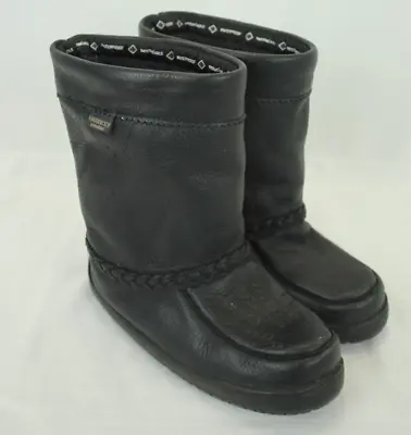 Manitobah Mukluks Women's/youth Black Leather Waterproof Mocassin Boots Size 5us • $57.82