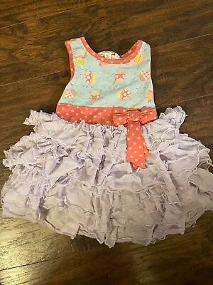 MATILDA JANE Let's Eat Cake Dress Blue Coral Girls Size 2T Cupcake Print • $12.56