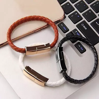 Unisex IPhone Leather Bracelet USB Charging Cable Wristband Portable Micro USB  • $10.99
