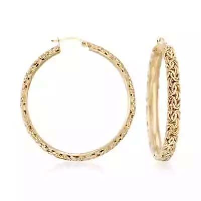 Extra Large Byzantine Hoop Earrings Snap Closure 14K Yellow Gold Plated Silver • $97.92