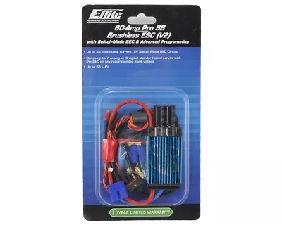 E-flite EFLA1060B 60 Amp Pro Switch-Mode BEC Brushless ESC V2 Speed Control • $64.99