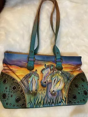 Anuschka Wild Mustang Hand Painted Leather Handbag W/ Rivets & Studs RARE HTF • $94.60