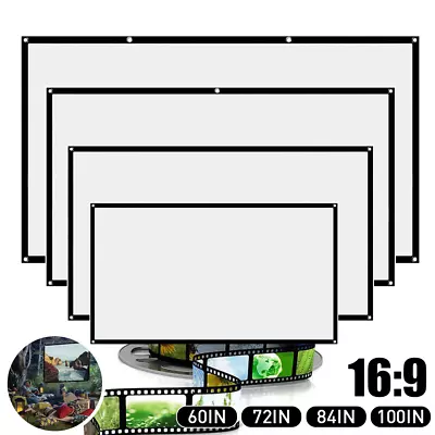 60-100in Foldable Projector Screen 3D 16:9 HD Home Cinema Theater Movie Curtain • £6.49