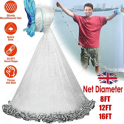 £14.59 • Buy Magic Hand Throw Cast Fishing Net Spin Network Easy Throw Bait Nylon Mesh 2.4m