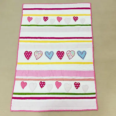 Handmade Hearts Embroidered Hand Stitch Baby/Toddler Cotton Crib Quilt • $8.99