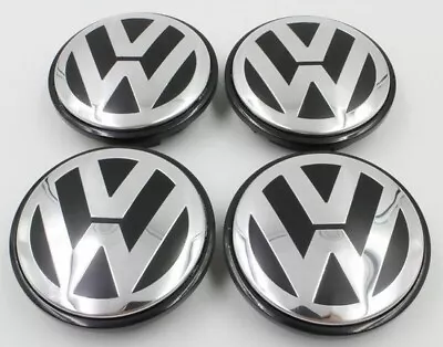 2004-2017 VW Volkswagen TOUAREG 3  CENTER CAPS 77mm Black Chrome HUB CAPS • $39.53