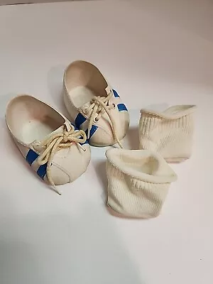 VTG  80s Cabbage Patch Kids  White Blue Stripe Shoes Sneakers & White Socks • $5.99