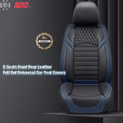 Full Set Universal Car Seat Covers 5 Seats Front Rear Leather Blue With Black • $75.99