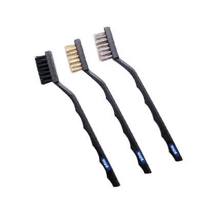 Mini Wire Brush Set 3 Pcs Brass Nylon & Stainless Steel Bristle Jewelry Cleaning • $7.98