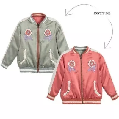 STELLA MCCARTNEY Girls Reversible Embroidered Satin Bomber Jacket Sz 10 Pink • $45