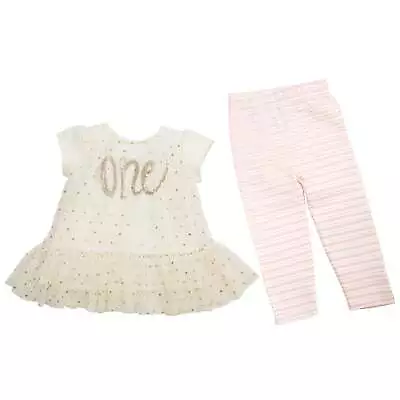 Mud Pie Baby Girl One First Birthday Tunic And Legging Set • $30