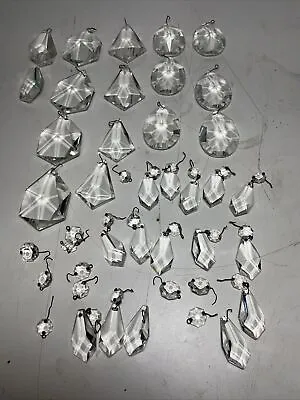 $99.99 • Buy Lot 41 Prisms Vintage Chandelier Lamp Glass Parts, Pendant Large Crystal Chains