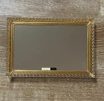 Antiques Gold Finish Filigree Rectangle Dresser Mirror Tray Vanity Tray • $28