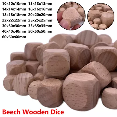 10-60mm Wooden Dice Beech Plain Blank Cube Dice Unpainted Six Sided For RPG DIY • $108.30