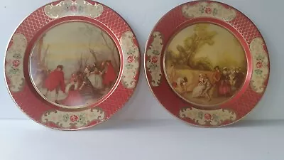 2 VTG Daher Decorated Ware Lancret Tin Litho Plates Victorian Belgium 8 • $18.99