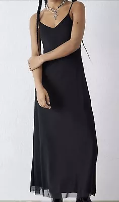 ❤️ Urban Outfitters Black Mesh Maxi Dress XXS Strappy Lined Sleeveless RP £49 • £11.99