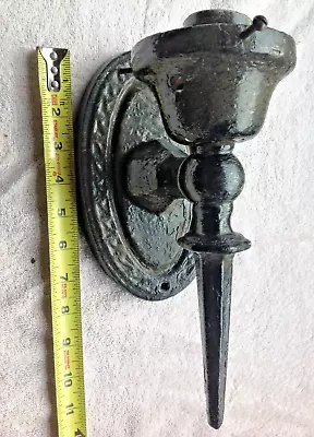 Vintage Antique Cast Iron Wall Porch Sconce  Lamp Light Heavy Duty Ornate Old • $74.99