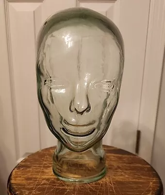 Vintage Emerald Green/Clear Glass Mannequin Head Life Size Wig Hat Display • $50