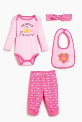 Baby Girls Pink 4 Piece Daddys Little Princess Set Size 0 - 3 Months New • £8