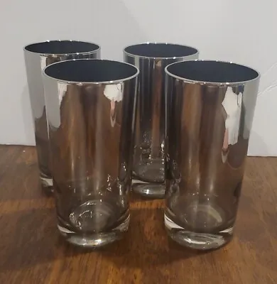 Vintage Mid Century Black Silver Fade Cocktail 5.5 Tall Bar Glasses Set Of 4  • $29.99