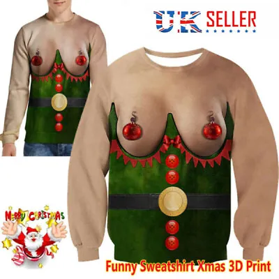 Ugly Christmas Jumper Sweater Men Women Funny 3D Print Sweatshirt Xmas Pullover • £14.96