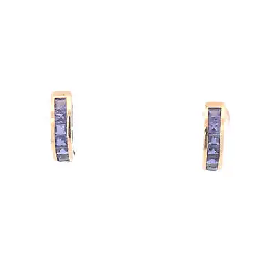 10K Princess Tanzanite Squared Semi Hoop Curved Earrings Yellow Gold *67 • $229.95