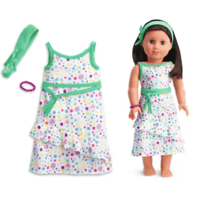 NEW American Girl Doll Clothes DRESS HEADBAND BRACELET SET Polka Dot Pastel NIP! • $59.95